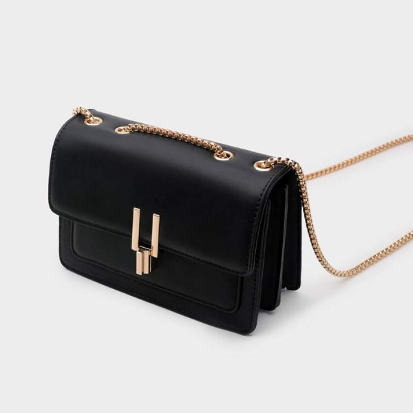 Top Band Faux Leather Crossbody Bag - Black - Image 2