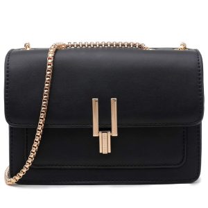 Top Band Faux Leather Crossbody Bag - Black