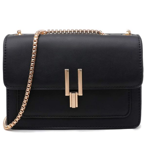 Top Band Faux Leather Crossbody Bag - Black
