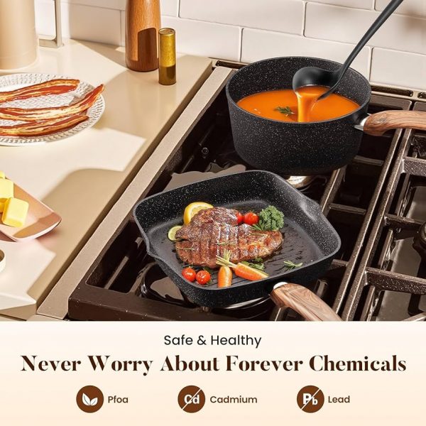Kitchen Academy Bakeware and Cookware Set - 30 Piece Hob Pans and Pots Set Non Stick, Black Granite - Image 4