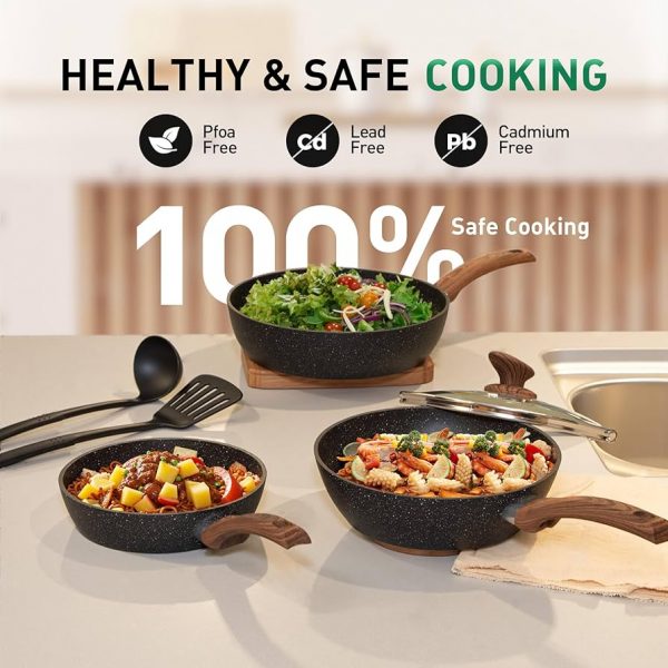 Kitchen Academy Bakeware and Cookware Set - 30 Piece Hob Pans and Pots Set Non Stick, Black Granite - Image 3