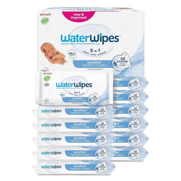 WaterWipes Sensitive+ Newborn & Baby Wipes, 720 Count (12 Packs), 99.9% Water, Unscented - Image 2