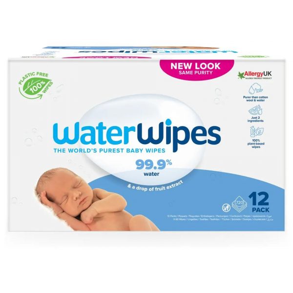 WaterWipes Sensitive+ Newborn & Baby Wipes, 720 Count (12 Packs), 99.9% Water, Unscented