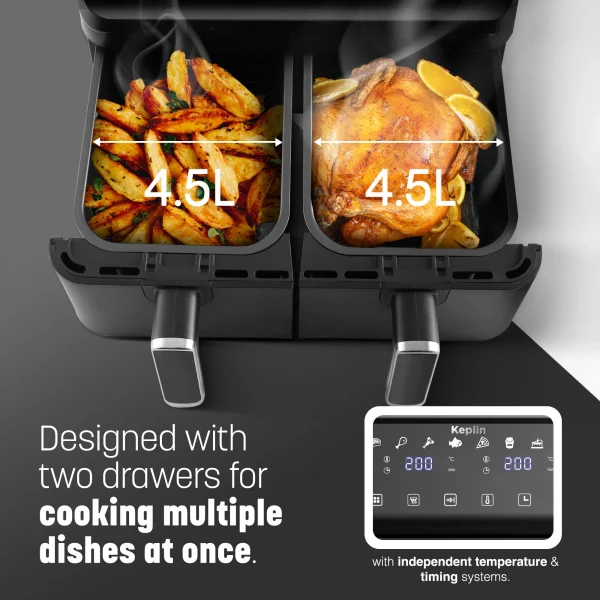 Keplin 9L Dual Zone Air Fryer - 2700W Energy-Saving Cooker with 6 Cooking Functions - Image 5