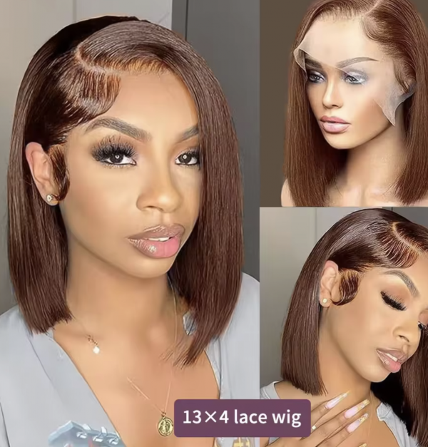 100% Brazilian 13x4 Brown Human Hair Bob Wig 220 Density - Image 2