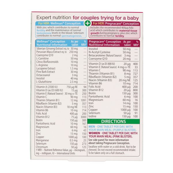 Pregnacare Him & Her Conception Tablets - x30 Pregnacare x30 Wellman - Image 2