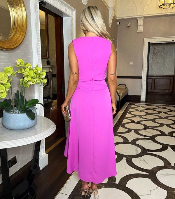 AX Paris Pink Gathered Midi Dress - Image 3