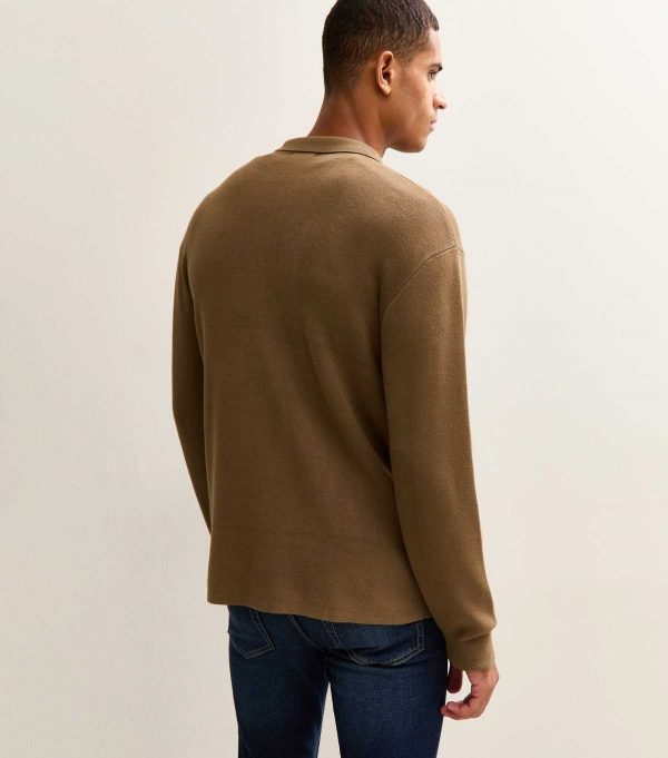 New Look Relaxed Fit Long Sleeve Button Polo Shirt - Image 6