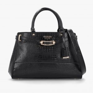 GUESS Silvye Luxury Black Moc Croc Satchel Bag