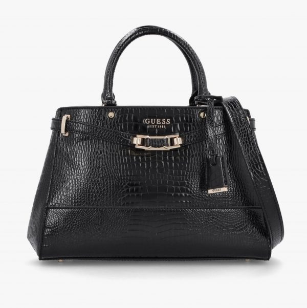 GUESS Silvye Luxury Black Moc Croc Satchel Bag