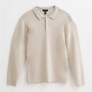 New Look Relaxed Fit Long Sleeve Button Polo Shirt