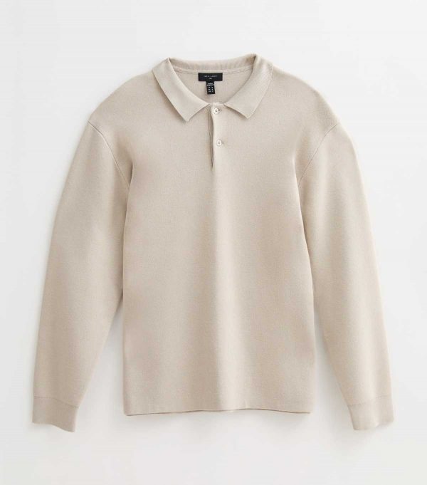 New Look Relaxed Fit Long Sleeve Button Polo Shirt