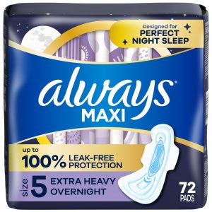 Always Maxi Overnight Pads with Wings, Size 5, Extra Heavy Overnight, Unscented - 72 Pads